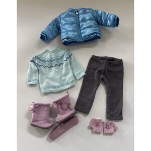 American Girl Frosty Fair Isle Sweater Pants Outfit Boots & Puffer Jacket